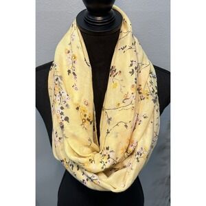 Ann Taylor Loft Infinity Scarf Women's Pastel Yellow Flower Print 100% Polyester